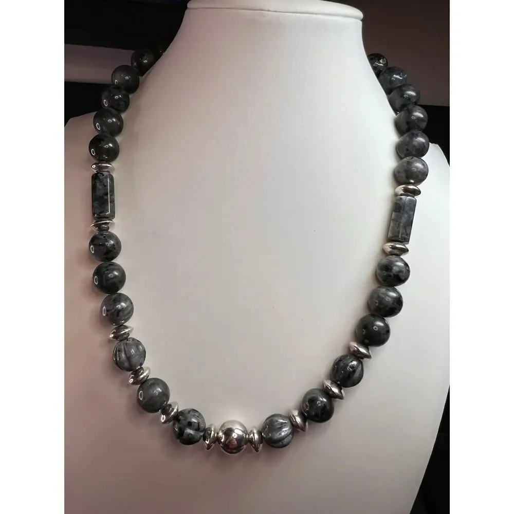 NEW Larvakite and sterling silver necklace